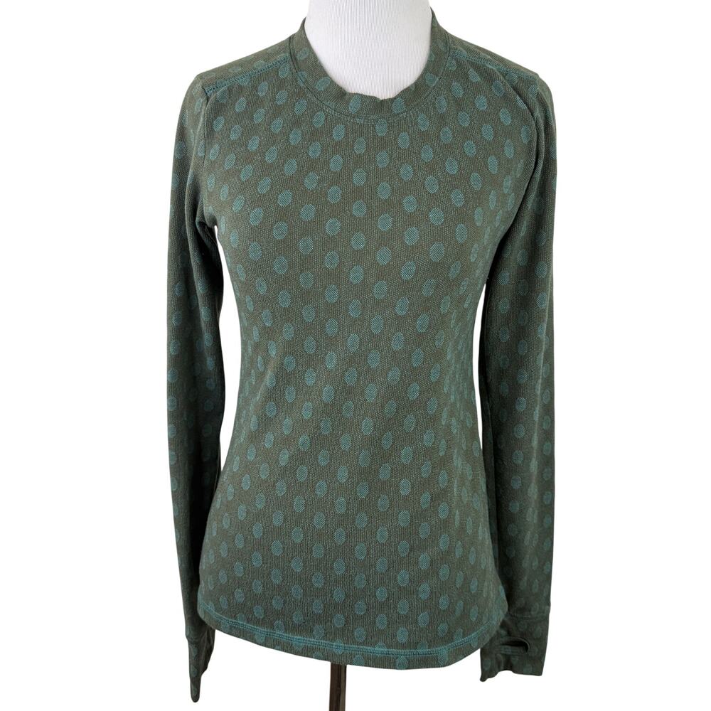 Kavu Women's Green Long Sleeve Waffle Knit Polka Dot Shirt Size Small